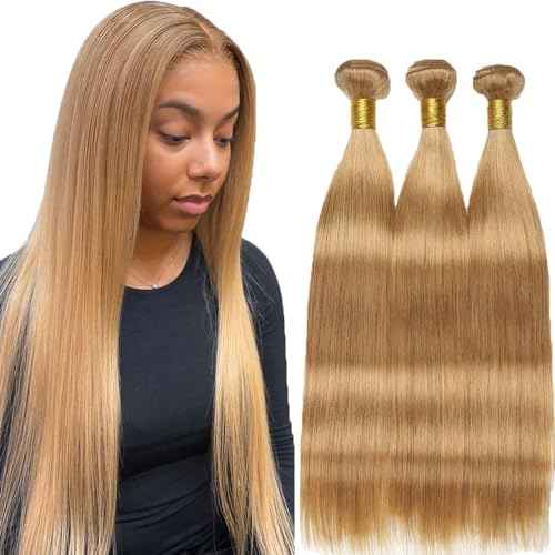 Color 27 Straight Human Hair Bundles Brazilian Virgin Hair Color 27 Bundles Human Hair 14 16 18 Inch Honey Blonde Remy Hair Extensions