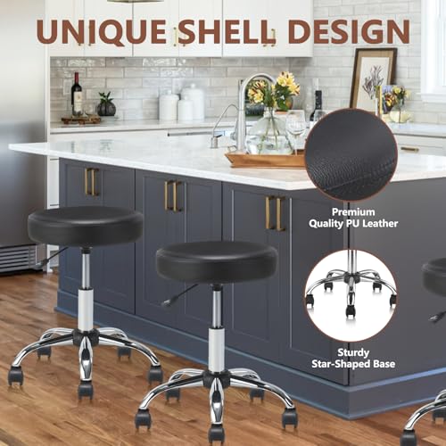 KLASIKA Rolling Stool with Wheels - Adjustable Height, Set of 2