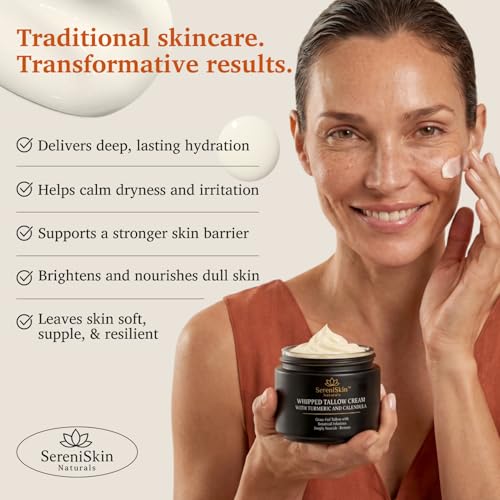 SereniSkin Organic Beef Tallow for Face, Whipped Face Cream, 4 oz