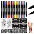 Temporary Tattoo Markers, 15 Dual-End Colors with 62 Stencils