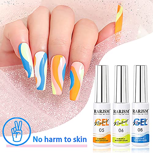 RARJSM Nail Art Gel Liner 12 Color Painted Gel Nail Polish Set and 6pcs Nail Brushes Set with Pen Holder Dotting Painting Design Tools