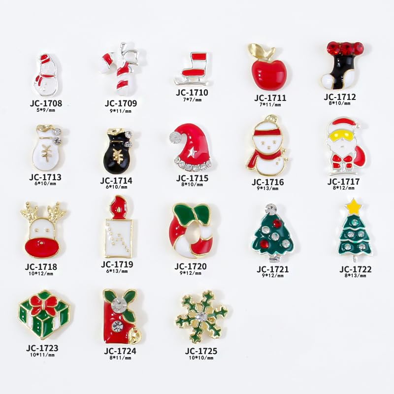 18Pcs Christmas Nail Charms 3D Alloy Nail Art Charms Xmas Tree Nail Gems with Rhinestones Gold Silver Red Green Christmas Nail Charms for Acrylic Nails Supplies for DIY Manicure Nail Art Decorations