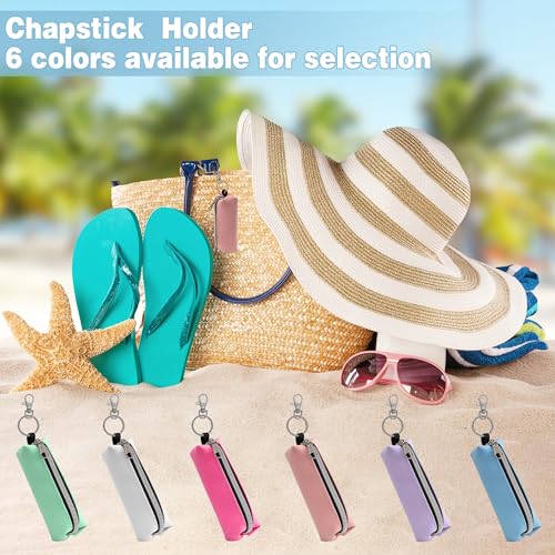 Chapstick Holder Keychain, 6-Pack Lip Balm Pouch with Clip