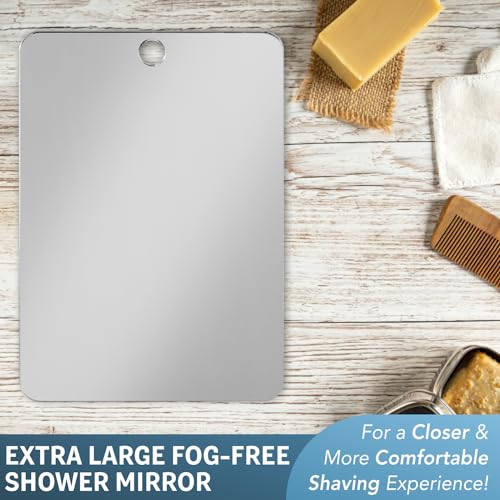 XL Anti-Fog Shower Shaving Mirror with Removable Adhesive Hook - 11.6"L x 7.1"W