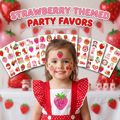 96 PCS Strawberry Temporary Tattoos for Kids | Waterproof