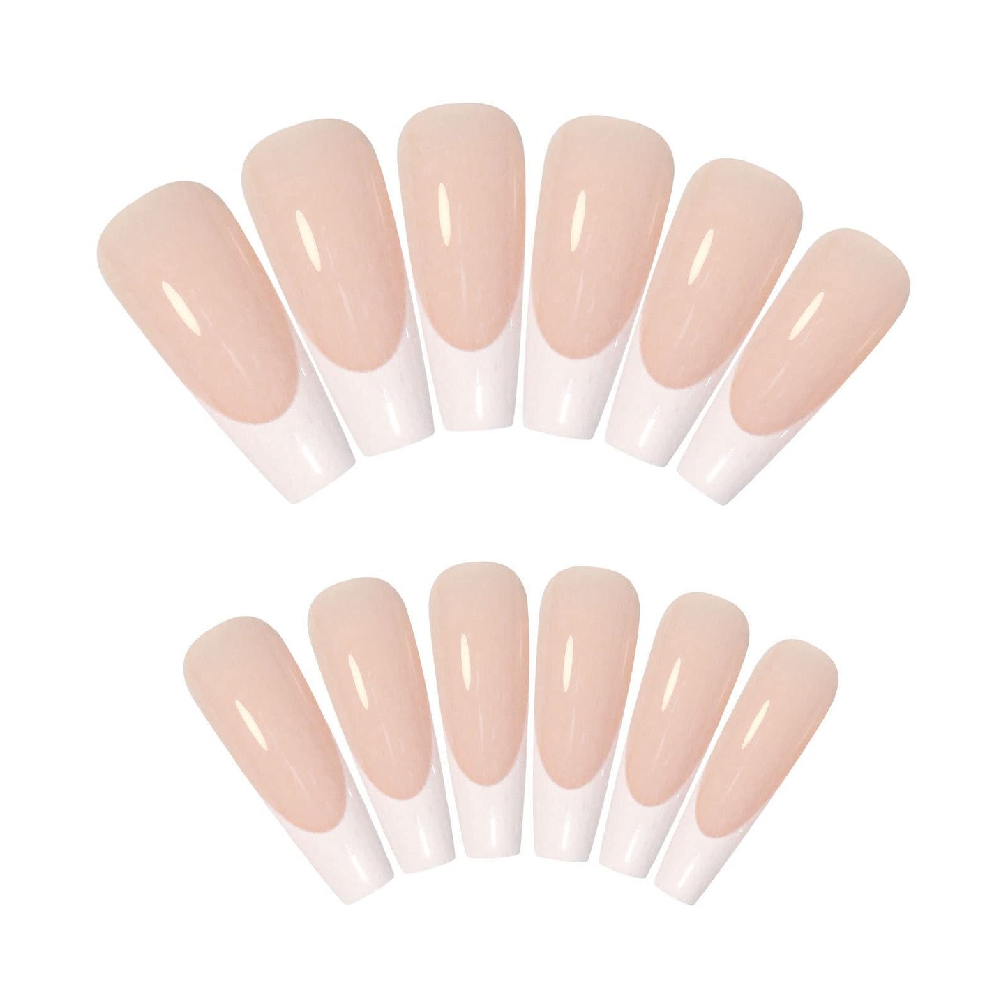 DOUBNINE Press On False Nails Long Coffin Gradient French Tip Nude Pink Fake Nails Acrylic Full Cover Luxury False Nails for Women