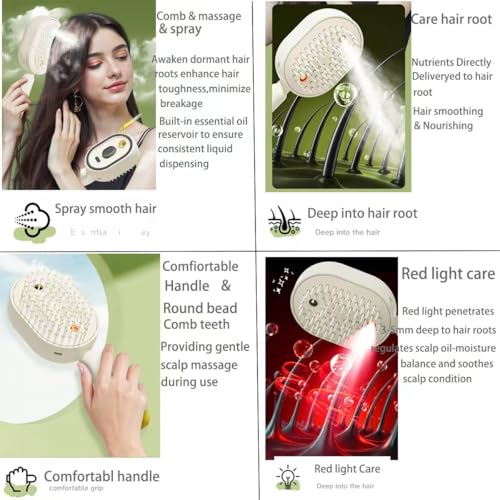 Electric Steam Detangling Brush with Misting Spray - Rechargeable & Self-Cleaning