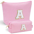 Personalized Initial Makeup Bag for Women - Pink Chenille Letter