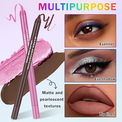 12-Color Eyeliner Pencil Set - Waterproof Matte & Metallic