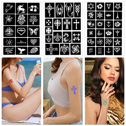 Qpout 16 Sheets Henna Tattoo Stencils Kit - 180 Designs