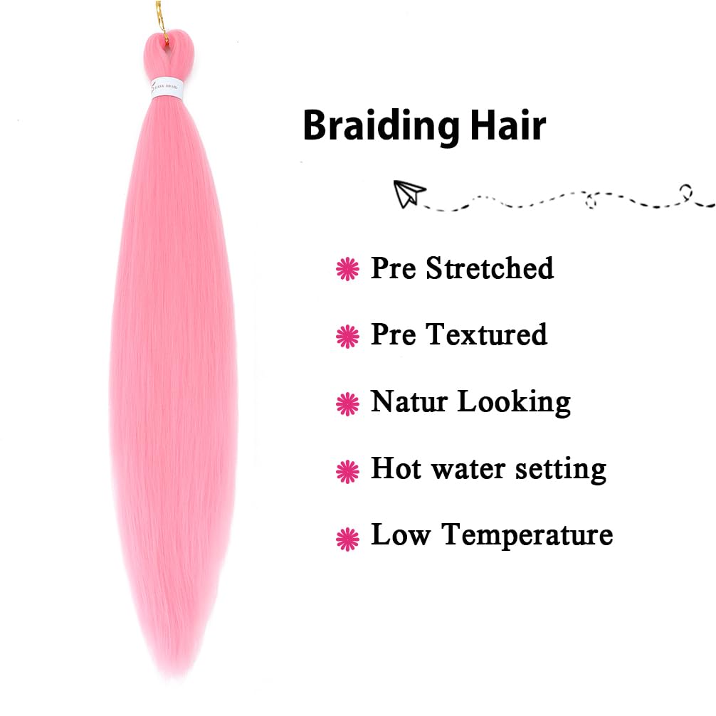 Betufllo Pink/Light Blue# Braiding Hair 2 Packs - 26 Inch Braiding Hair Professional Synthetic Prestretched Crochet Braids Hair Extension Itch Free Hot Water Setting Yaki Texture(Pink/Light Blue#)