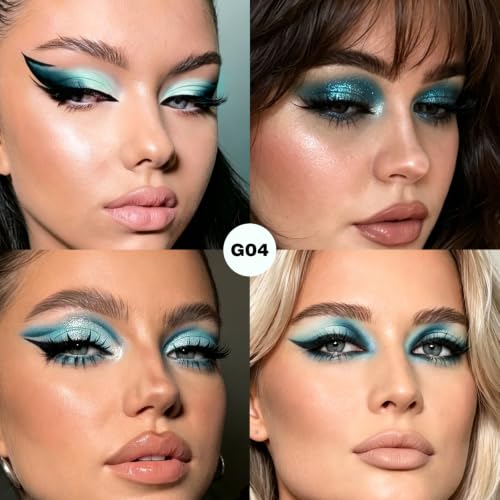 Blue Teal Eyeshadow Palette 4 Colors Matte & Glitter