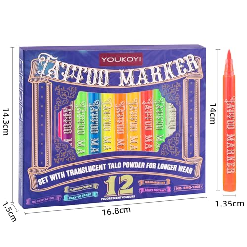 YOUKOYI Glow in Dark Temporary Tattoo Pens - 12 Pack