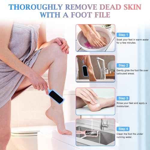 HOFASON 4Pcs Pedicure Foot Files Callus Remover with Double Sided, Professional Foot Scrubber for Feet at Home or Salon Care, Can Be Used On Both Dry and Wet Feet for Dead Skin (Blue&Pink)