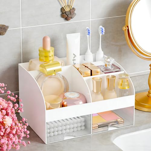 Makeup Organizer with Drawers & Brush Holder - White