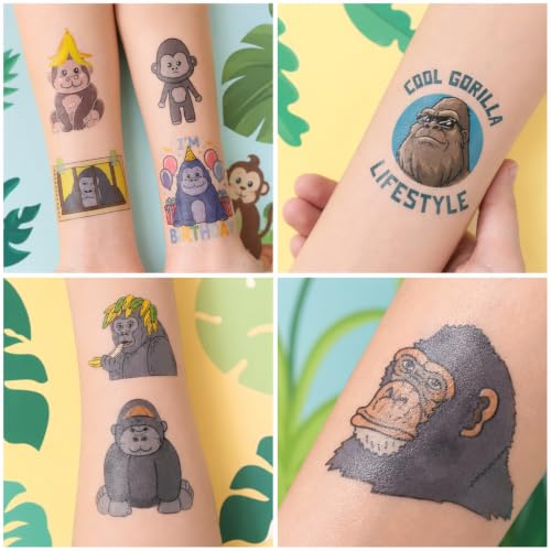 96 Pcs Gorilla Temporary Tattoos Safari Animal Party Favors