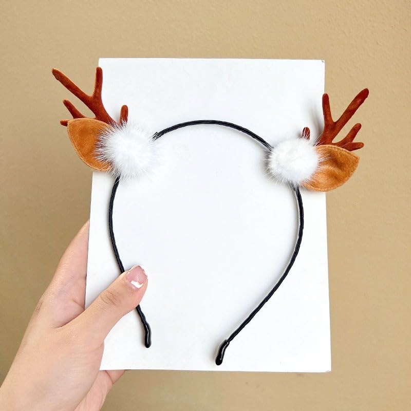 Christmas Headbands Christmas Antler Headbands Christmas Reindeer Headbands Brown Elk Antler White Ball Designs Headbands Deer Ear Hair Bands Christmas Black Hair Accessories Christmas party headbands