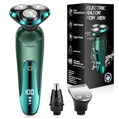 Electric Razor for Men, Electric Shavers for Men's Faces, Detachable Blade 3D Rotary for Shaving with Nose Trimmer Face Cleaning Brush Head Shavers, Wet/Dry/Waterproof Razors for Men Matte Green