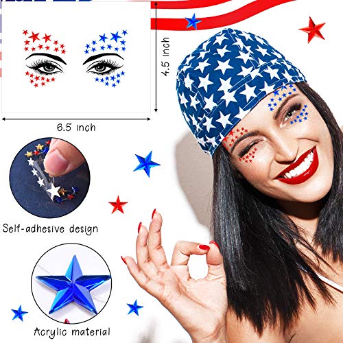 4th of July Face Gems - 6 Patriotic Rhinestone Stickers