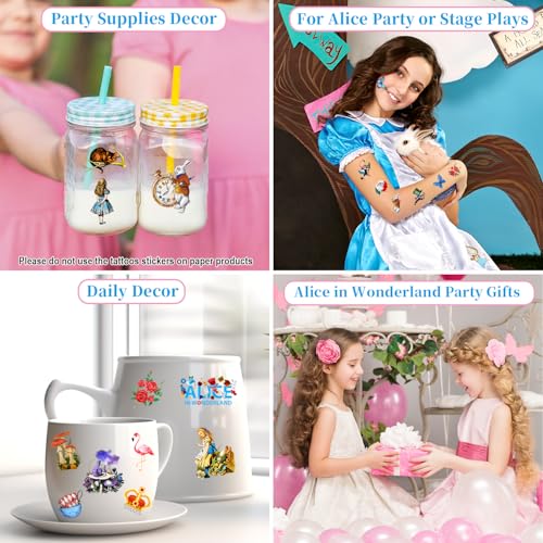 96pcs Alice in Wonderland Temporary Tattoos Sticker Sheets