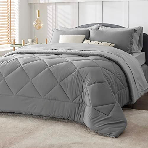 Bedsure Forest Green Twin XL Comforter Set - 5 Pieces Reversible Twin XL Bed in a Bag for College, Extra Long Twin Bed Set Forest Green and Grey with Comforters, Sheets, Pillowcase & Sham