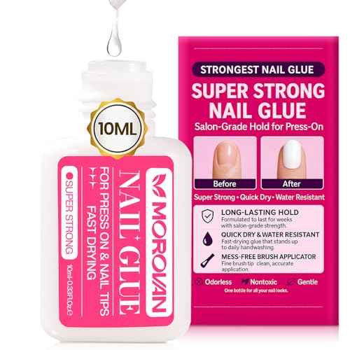 Morovan Super Strong Nail Glue: Nail Glue for Press Ons & Acrylic & Fake Nails Tips Brush on Long-Lasting Fast-Drying No U V Light Needed for Beginners DIY Home or Salon Manicure