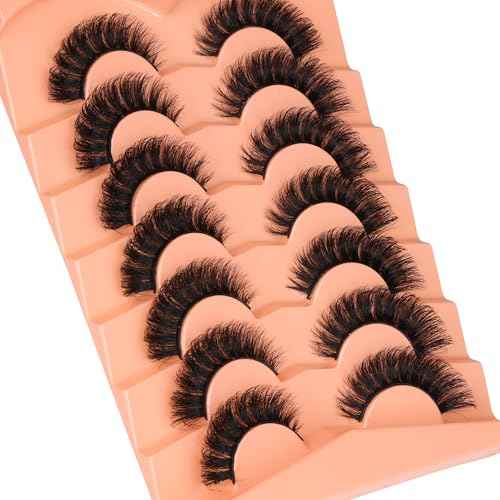 False Eyelashes Full Mink Lashes Long Eyelashes 200D Wispy Thick Russian Strip Lashes Cat Eye Volume Lash Strips D Curvature Dramatic 7 Pairs Fake Lash Extensions by Boahankuke