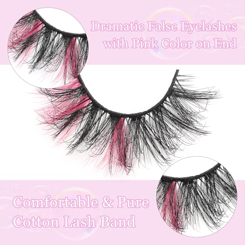 7 Pairs Dramatic Pink False Eyelashes with Fluffy Volume