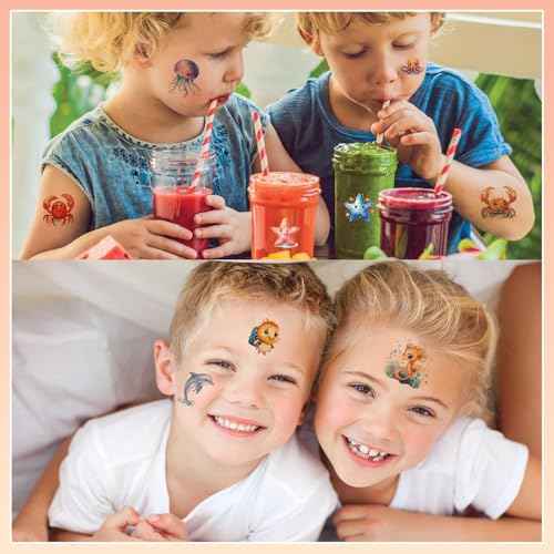 102 PCS Individually Wrapped Ocean Animals Temporary Tattoo for kids - Cute Sea Creature Temporary for Girls Boy Body Arm Shoulder Cute Tattoos Stickers, Birthday Party Supplies Gifts for Kids