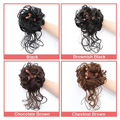 Messy Bun Hair Piece with Curly Extensions - Black