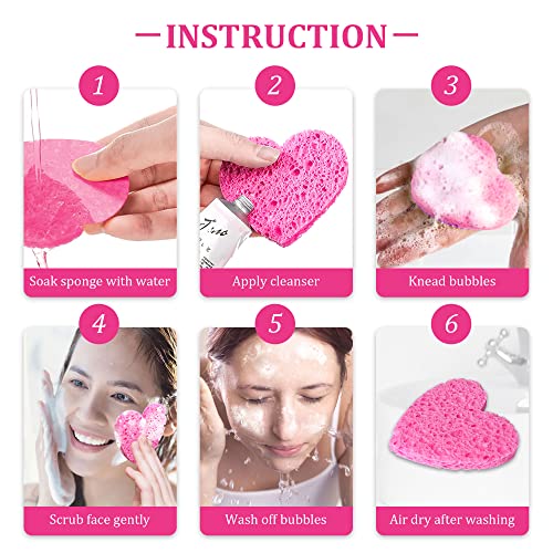 60-Count Heart Shape Cellulose Facial Sponges - Natural Cleansing