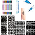 DOWEI Temporary Tattoo Stencil Kit - 10 Markers + 131 Stencils