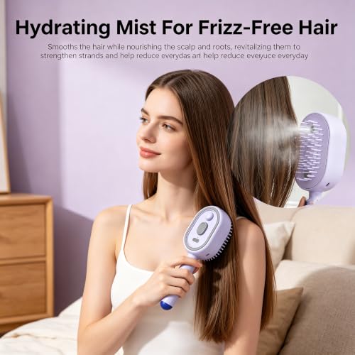 Rechargeable Steam Hair Brush - Detangling Straightener