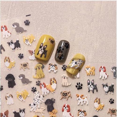 Dog Nail Art Stickers Cute Pet Dog Nail Decals 5D Embossed Nail Stickers Dalmatian Corgi Teddy Dog Paw Nail Design Self-Adhesive Nail Accessories Puppy Nail Supplies for Women Manicure Decoration 1PC