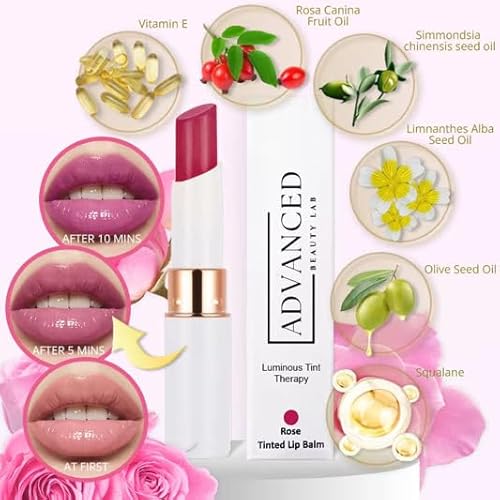 Luminous Tint Therapy Rose Lip Balm | Hydrating & Revitalizing Lip Care with Boanical Oils & Antioxidants | Enhances Natural Color, Softens, Smooths & Protects Against Environmental Stress