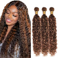 Freiuoke 300g Brown Water Wave Human Hair Bundles - 18/20/22 Inch