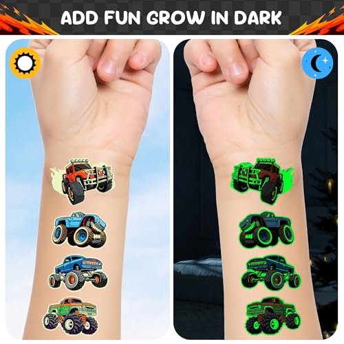 Monster Truck Glow in Dark Temporary Tattoos - 86 Pcs