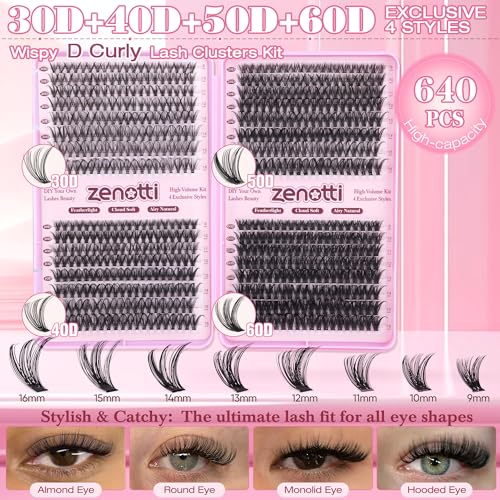 Natural Eyelash Clusters 640PCS - 30D 40D 50D 60D Wispy Extensions