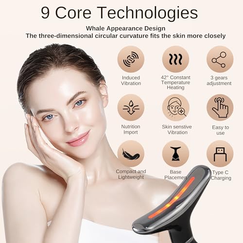 VIMINTO 3-in-1 Face Massager ? Facial Massager Tool with Soothing Heat, Vibration, and Smart Touch ? Red, Blue & Green Light Modes for Relaxation and Radiance ? Compact & Portable - Black