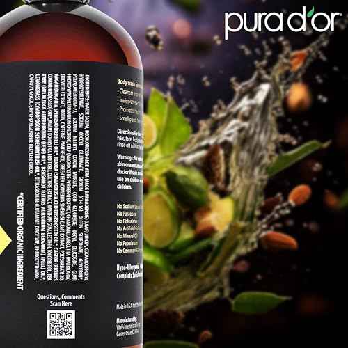 PURA D'OR 24 Oz 8-in-1 Hair & Body Cleanser For Men ? Sulfate-Free, Multi-Use Wash for Hair, Face, Beard & Body, with Organic Aloe Vera, Cedarwood & Lemongrass, Energizing & Deodorizing Formula