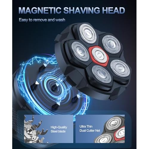 Head Shavers for Bald Men, 10000 RPM High-Speed 6D Magnetic Razor, IPX8 Waterproof Wet/Dry Shaving, Hypoallergenic Blades, LED Display & Storage Case, Deep Black