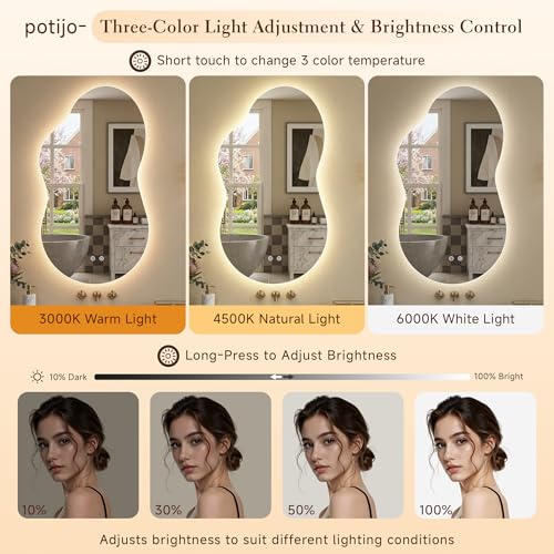 Cloud-Shaped LED Backlit Mirror 40x24 Inch - Dimmable, Anti-Fog