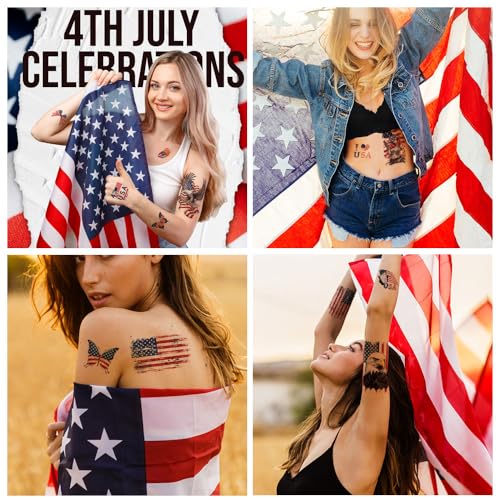 4th of July Temporary Tattoos Full Arm American Flag Fake Tattoo