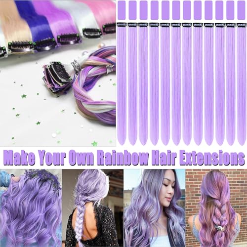 Olldag 12 PCS Light Purple Hair Extensions Clip in, 20 Inch Colored Hair Extensions Party Highlights Long Straight Synthetic Hairpieces for Women Kids Girls Halloween Christmas Cosplay