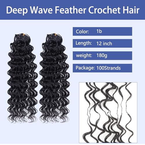 12 Inch Pre-Looped Deep Wave Crochet Hair Extensions for Black Women
