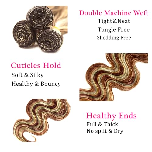 24 26 28 Inch P30/613 Human Hair Bundles Highlight Human Hair Bundles #613 Body Wave Bundle Color #30 Body Wave Bundle