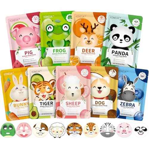 9 Pack Animal Face Masks Skincare for Kids, Bulk Sheet Hydrating Face Mask for Kids Skin Care, Collagen Face Mask for Teens Women, Christmas Gifts, Spa Party Gifts for Teen Girls