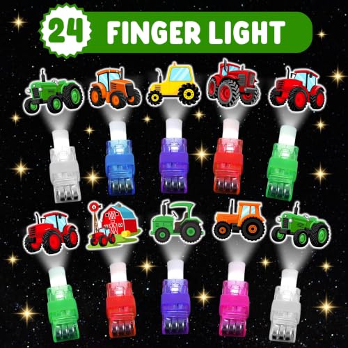 Tractor Party Favors Set - 24 LED Finger Lights & 48 Glow Tattoos