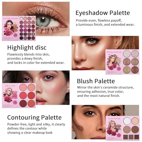 RoseFlower 24 Color Eyeshadow Palette with Blush & Highlighter
