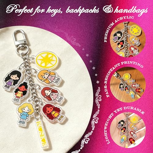 Neovista Colorful Acrylic Charm Bracelet Set with Brooch & Keychain 6.1-8.1in for Concert & Daily Wear